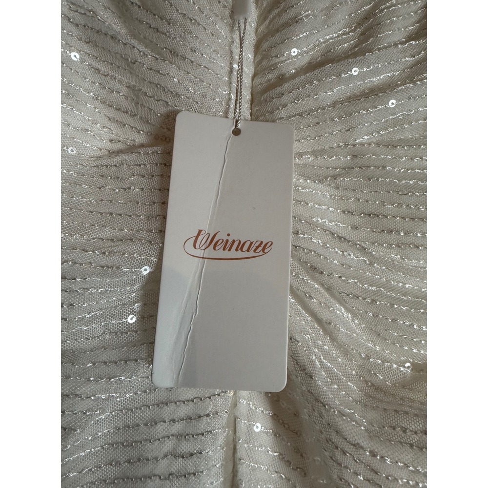 Weinaze White Sequin Ruched V-Neck Formal Evening Gown Dress Size‎ 14 NEW - Picture 4 of 6